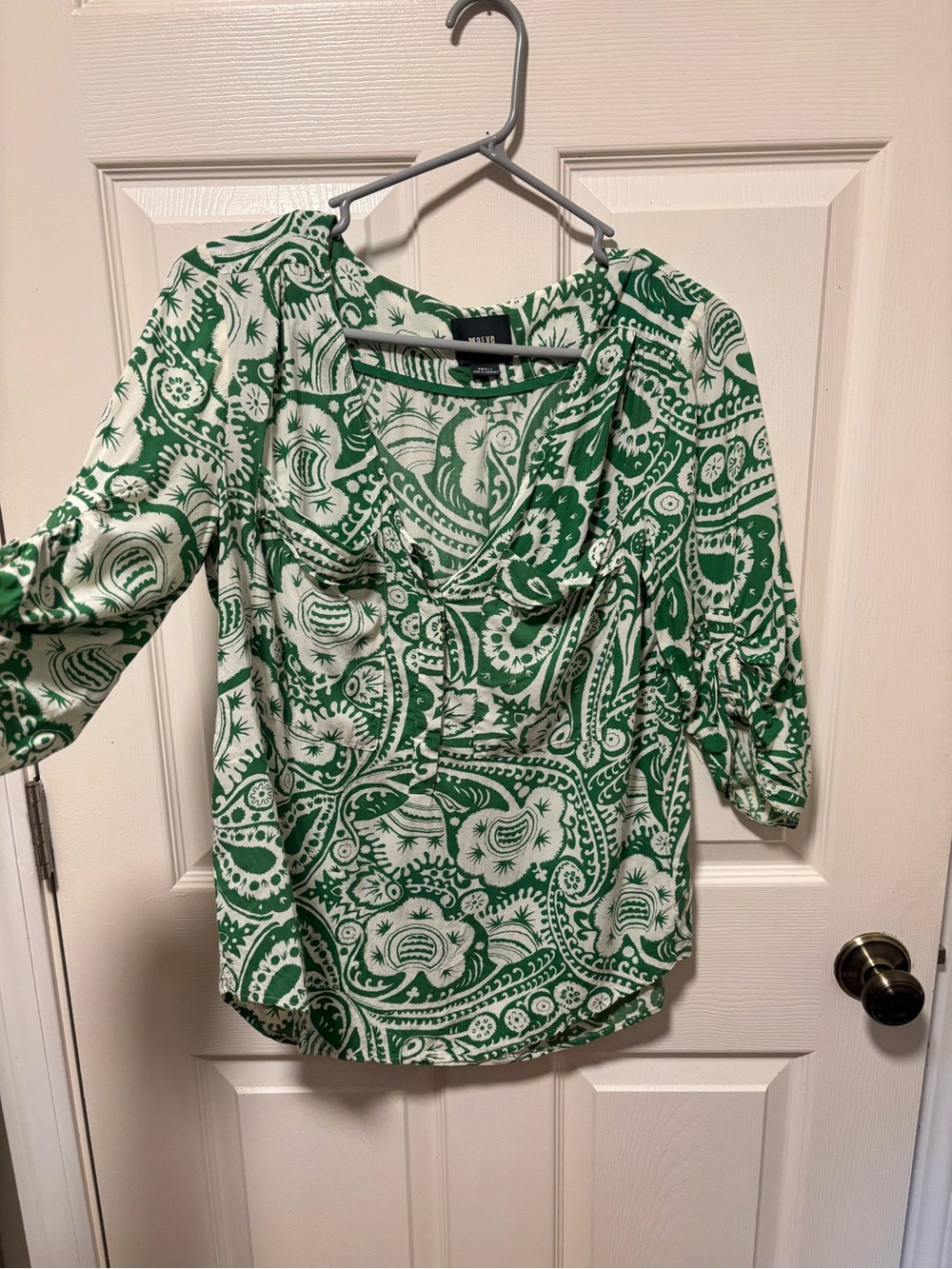 Anthropologie Maeve Green & White Paisley Print Blouse – Size Small - Picture 5 of 10